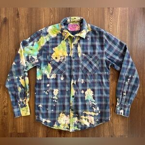 Primitive Root Design Upcycled Tie-Dye Plaid Button Down Shirt